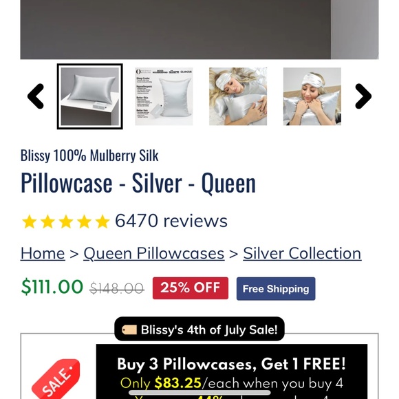 New Blissy Queen Silk Silver pillow cases - Picture 4 of 4